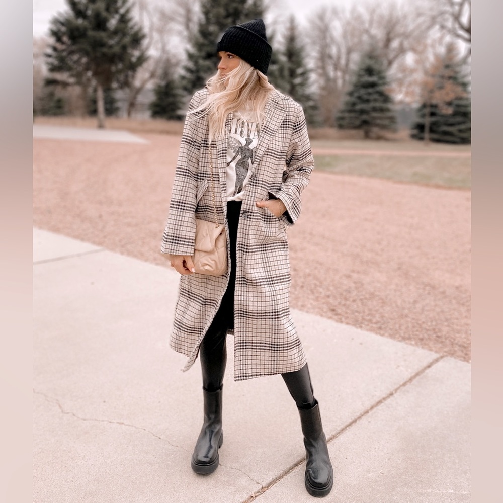 Plaid long line coat
